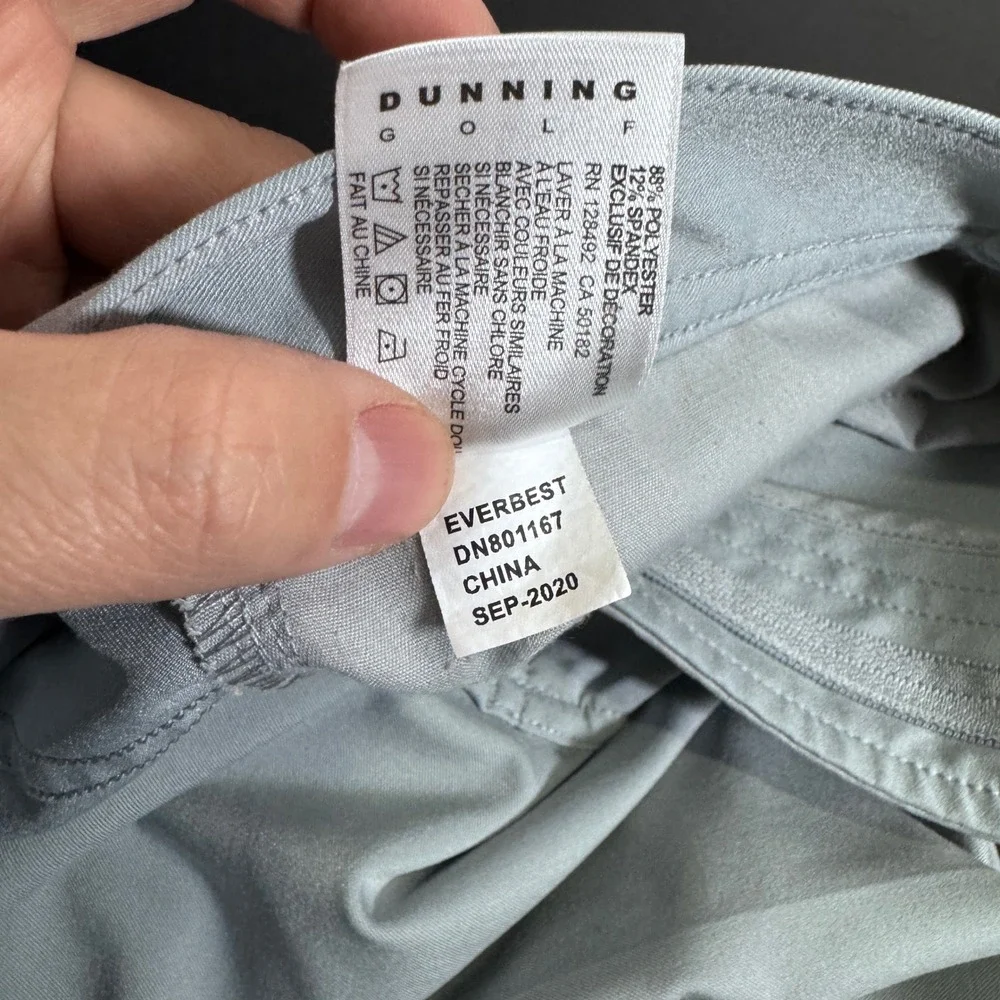 DUNNING‎ Mens 38x30 Golf Pants Gray Polyester Spandex Flat Front Performance